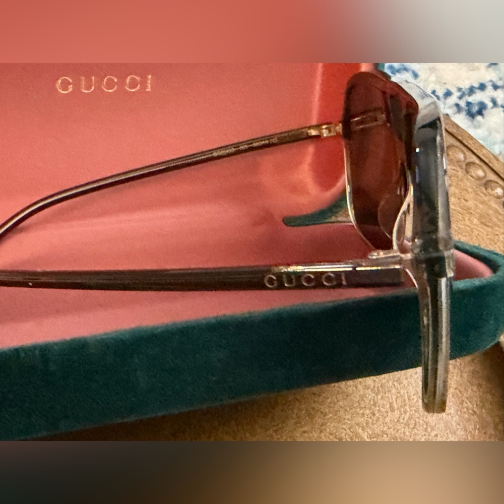 Gucci Gold Metal Frame Sunglasses with Brown Lenses